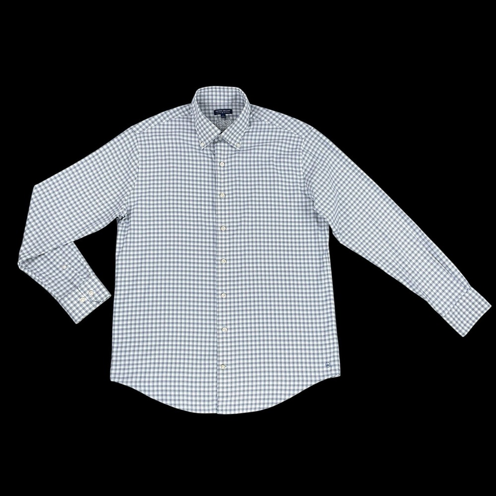 Peter Millar Shirt Mens Large Blue Long Sleeve Button Down Plaid Check Collar